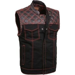 Milwaukee Leather Men's 4XL Quilted‎ Club Vest – Black Denim & Leather MDM3036